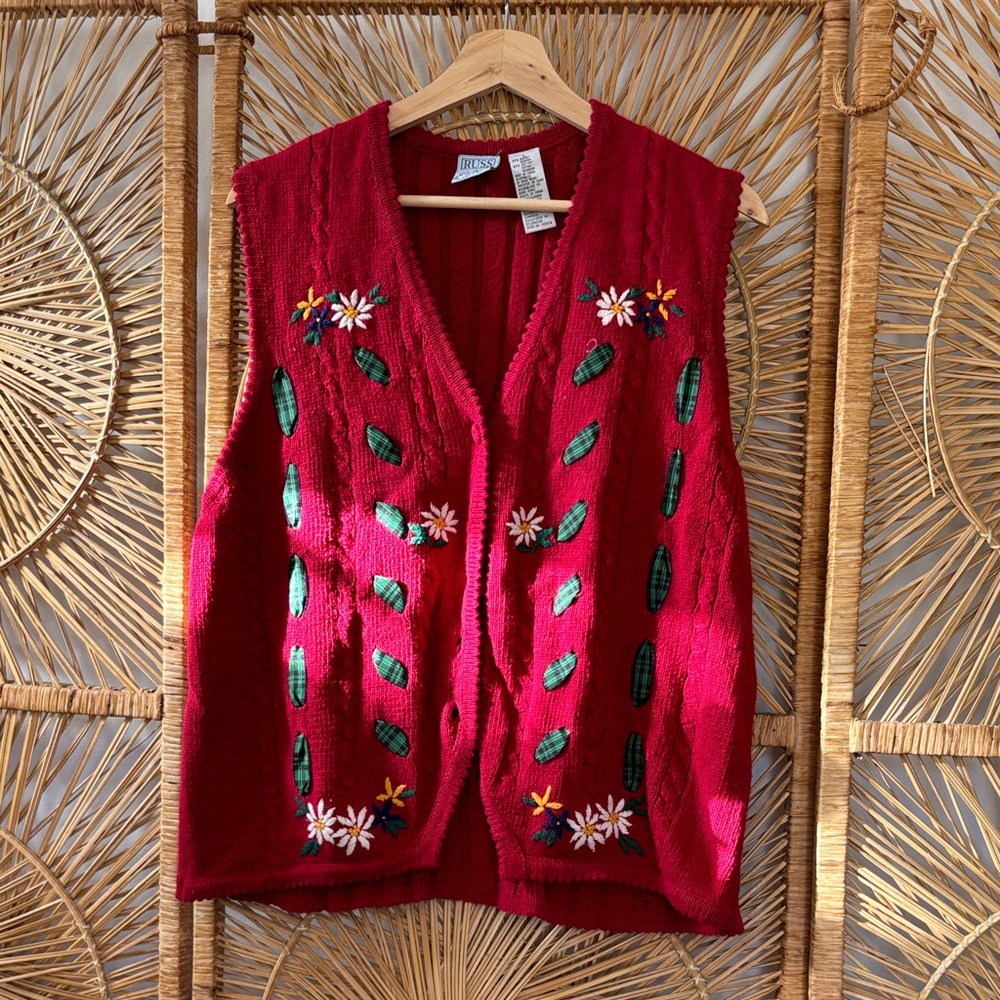Vintage Russ state of blue Red Floral Embroidered Cardigan Vest